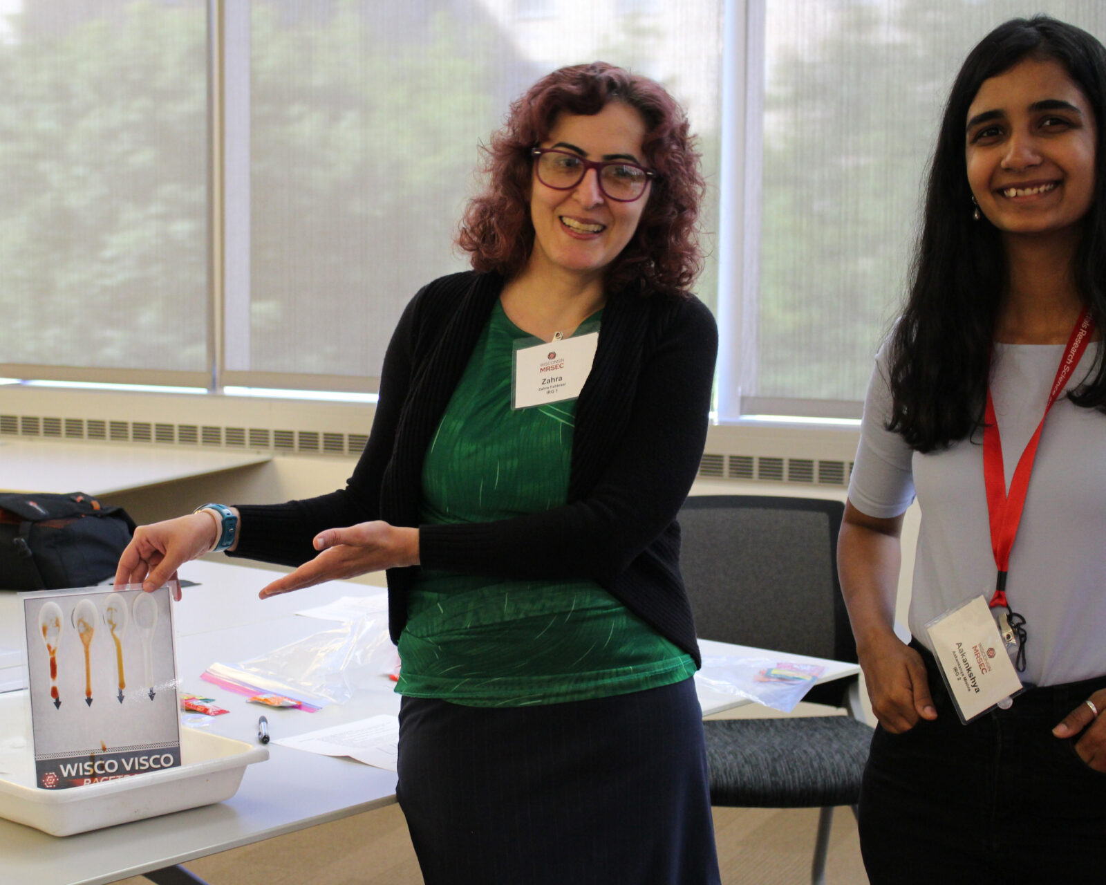 Workshop participants show results of the viscosity activity.